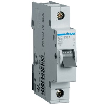 Автоматичний вимикач Hager MC102A 1-полюсний 6kA In=2A тип C 28622 фото