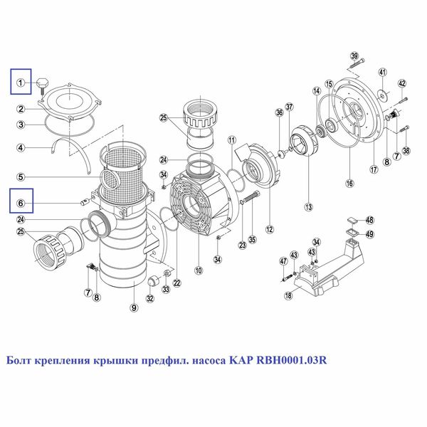 Болт крепления крышки префильтра насоса Kripsol KAP (RBH0001.03R) 18646 фото