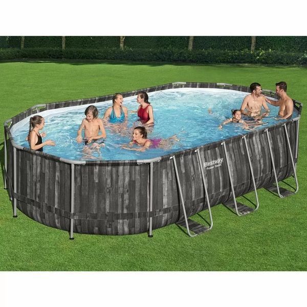 Каркасний басейн Bestway Wood Style 5611R (610х366х122 см) з картриджним фільтром, драбиною та тентом 25298 фото