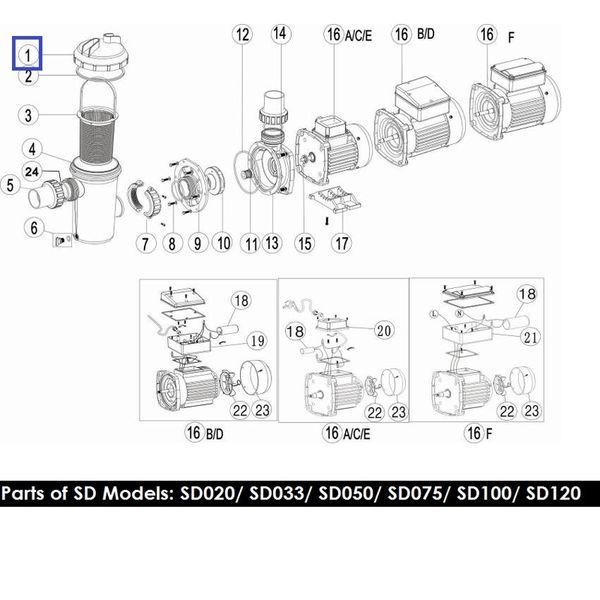 Крышка Emaux для насосов серии SC/SD (01041043) 5964 фото
