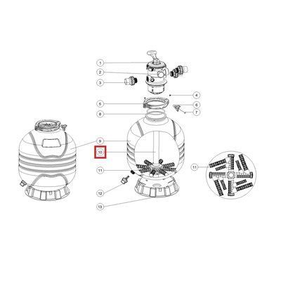 Дюзова коробка 89012515 в комплекті з трубою для Emaux MFV17 / 20/24 / 27A / 27 / 31A / 31/35 19832 фото