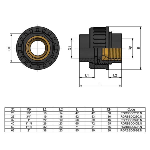 МуфтаПВХ Effast RGRBBD025C.N переходная, с внутренней резьбой d25x3/4" 19101 фото