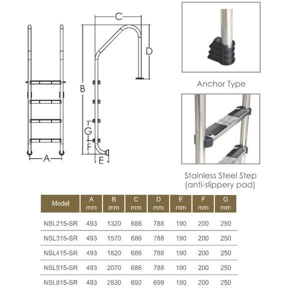 Сходи Emaux Standard NSL415-SR (4 сходинки) 12408 фото