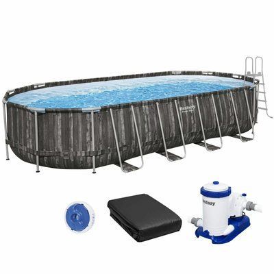 Каркасный бассейн Bestway Wood Style 561ES (732х366х132 см) с картриджным фильтром, лестницей и тентом 34021 фото