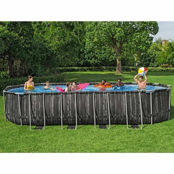 Каркасний басейн Bestway Wood Style 561ES (732х366х132 см) з картриджним фільтром, драбиною та тентом 34021 фото