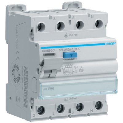 Дифреле (УЗО) Hager CDA690C 4-полюсное 10kА 125А 30mA тип А 28676 фото