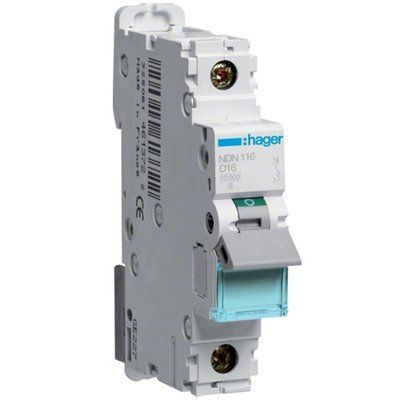 Автоматический выключатель Hager NDN116 1-полюсный, In=16 А &ldquo;D&rdquo; 28246 фото