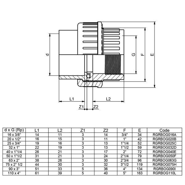 Муфта ПВХ Effast RGRBOG016A розбірна з внутрішньою різьбою, d16x3/8" 19005 фото