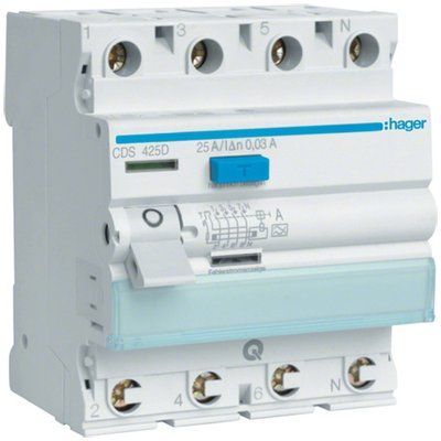 Дифреле (УЗО) Hager CDS425D 4-полюсное 6kА 25A 30mA тип А QC 28680 фото