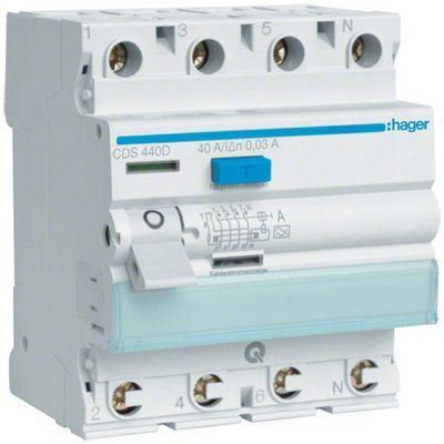 Дифреле (УЗО) Hager CDS440D 4-полюсное 6kА 40А 30mA тип А QC 28681 фото