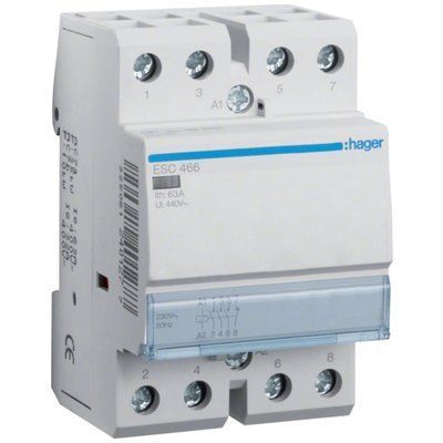 Контактор Hager ESC466 230 В/63 A, 1 НЗ + 3 НО 28697 фото