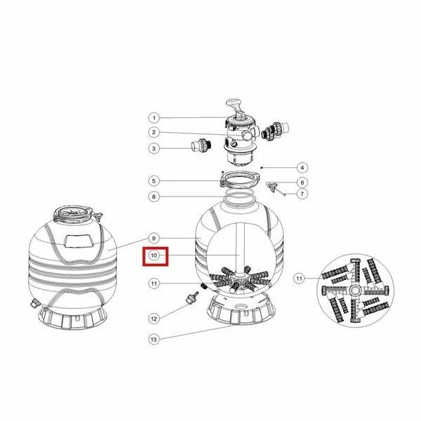 Дюзова коробка-корзина з трубою для фільтрів Emaux MFV27А 19834 фото