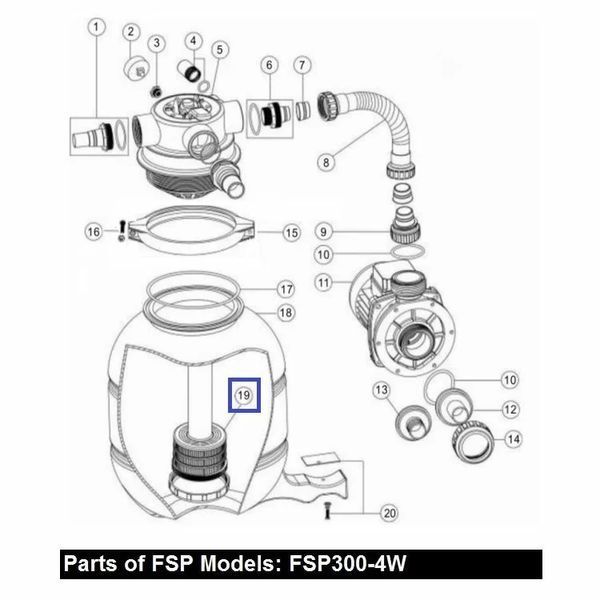 Дюзова коробка з трубою для фільтрів Emaux FSP300 (89030205) 11875 фото