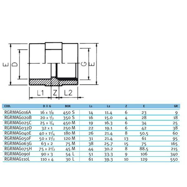 Муфта ПВХ Effast RGRMAG020B переходная с внутренней резьбой, d20x1/2" 19030 фото